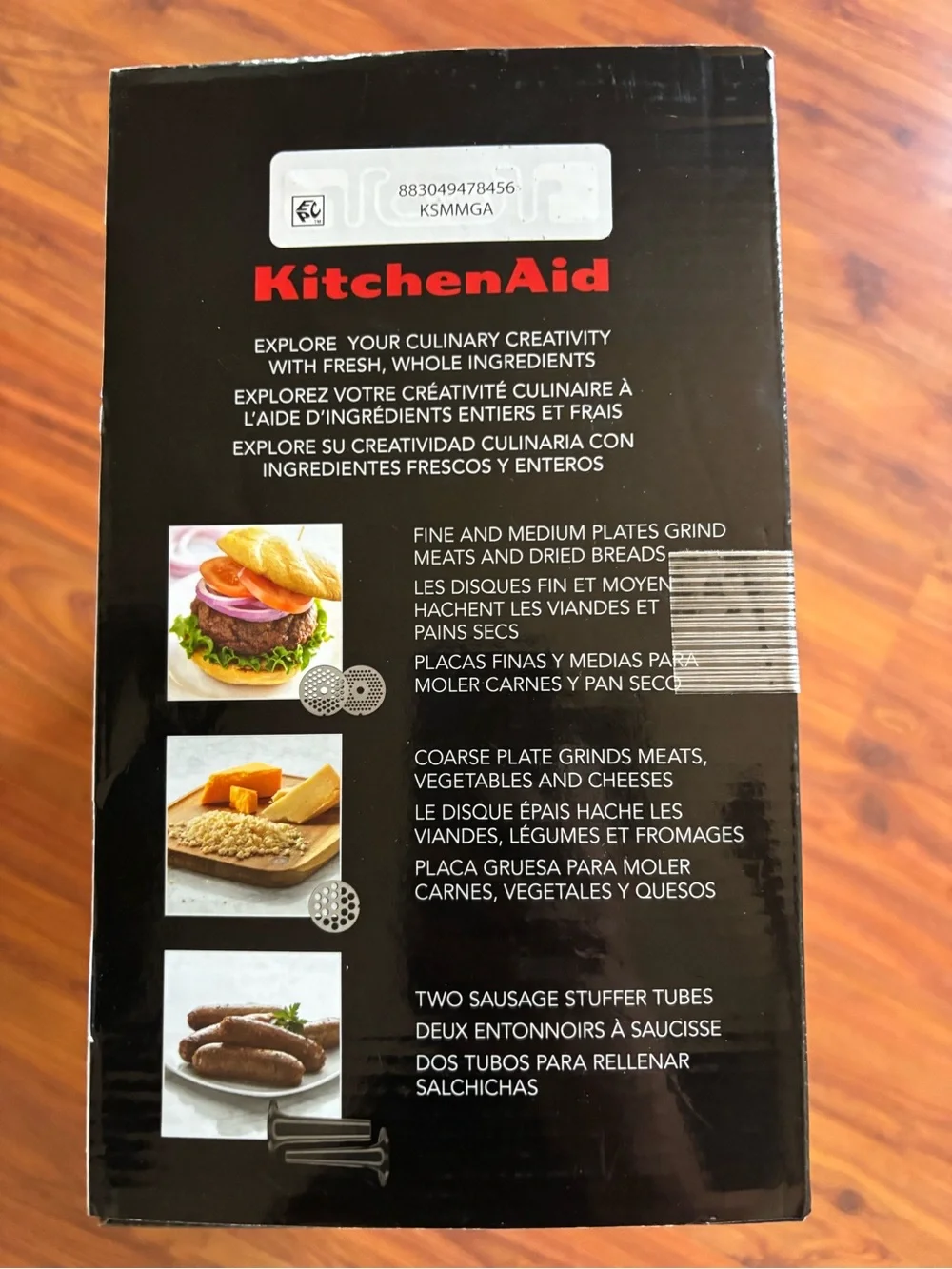 KitchenAid Silver Metal Food Grinder Attachment with Black Sausage Funnels